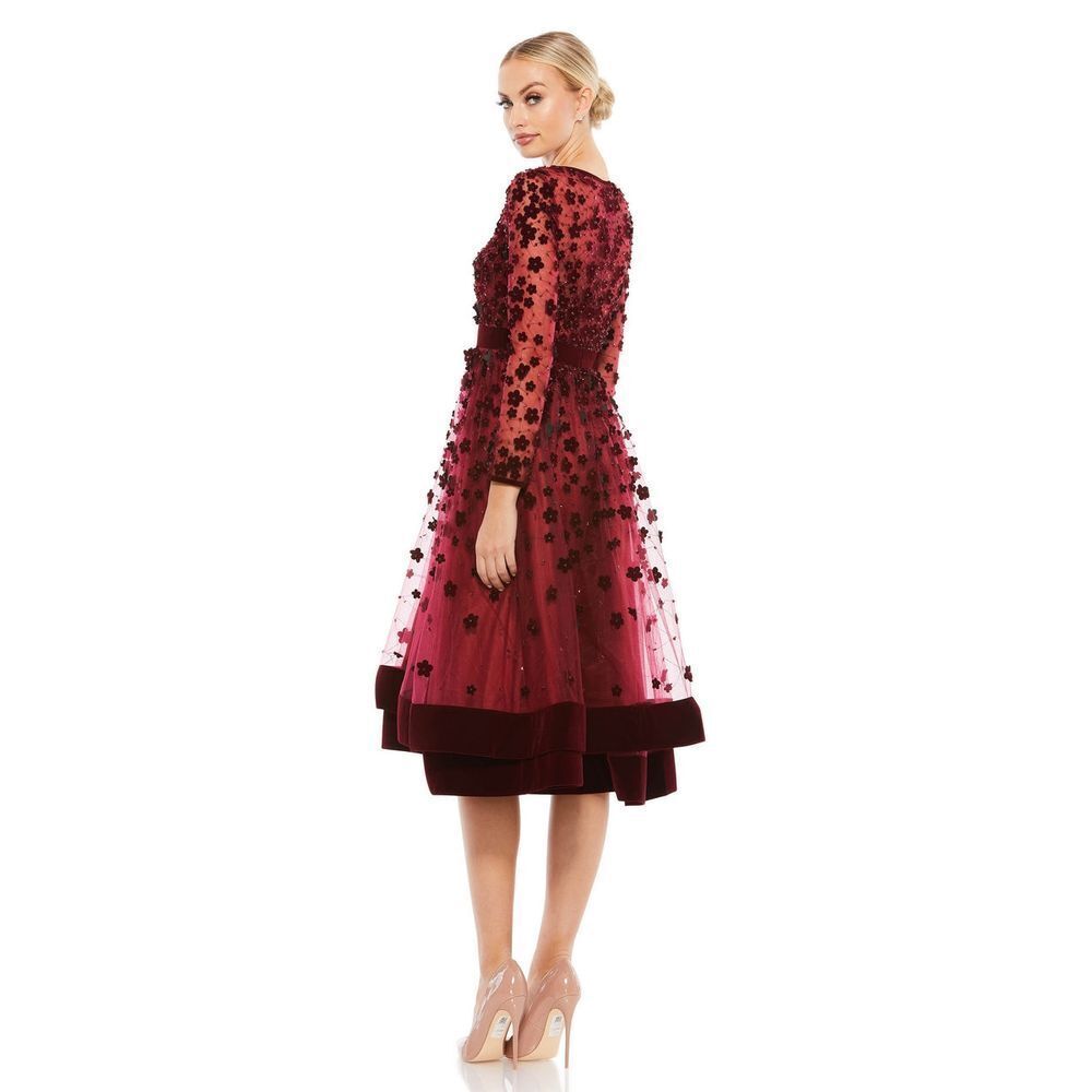 Mac Duggal Embellished Illusion High Neck Long Sleeve Fit & Flare Dress - Size 6 - Picture 9 of 16